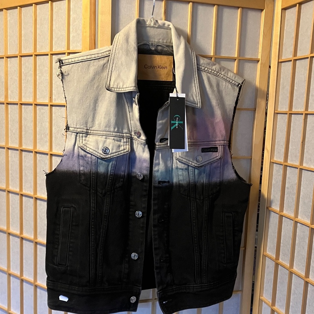 Calvin Klein Black to Light Gray Ombre Denim Vest